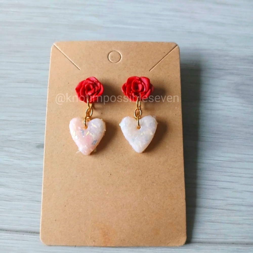 Red Rose Heart Earrings